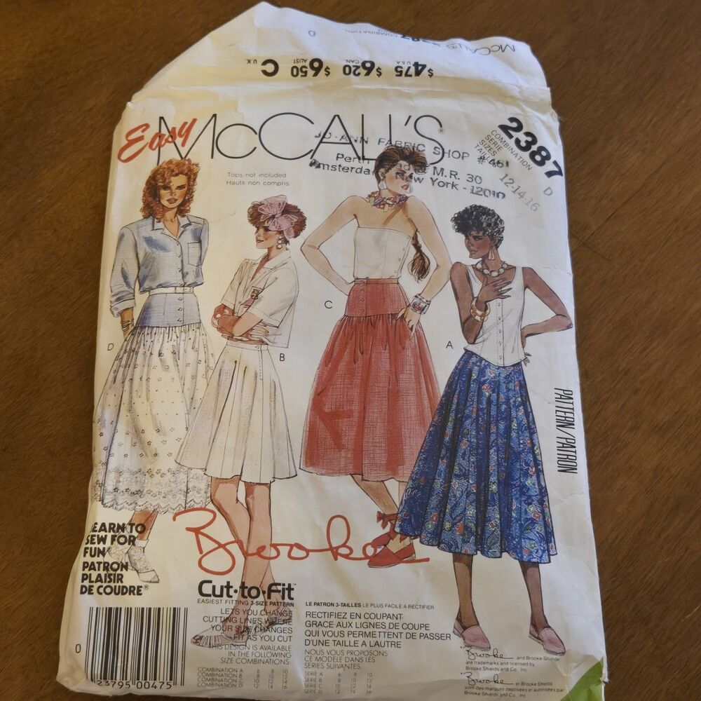 McCalls Vtg 80s Cut To Fit Brooke Shields Misses Skirt Pattern 2387 / D 12 14 16